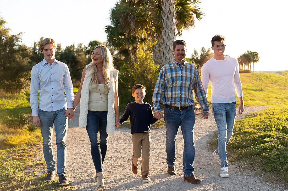 Family of 5 walking, Celery Fields, Sarasota, Florida